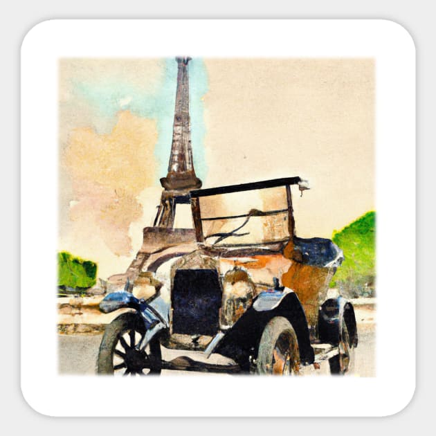 Jalopy in front of Eiffel Tower Sticker by Starbase79